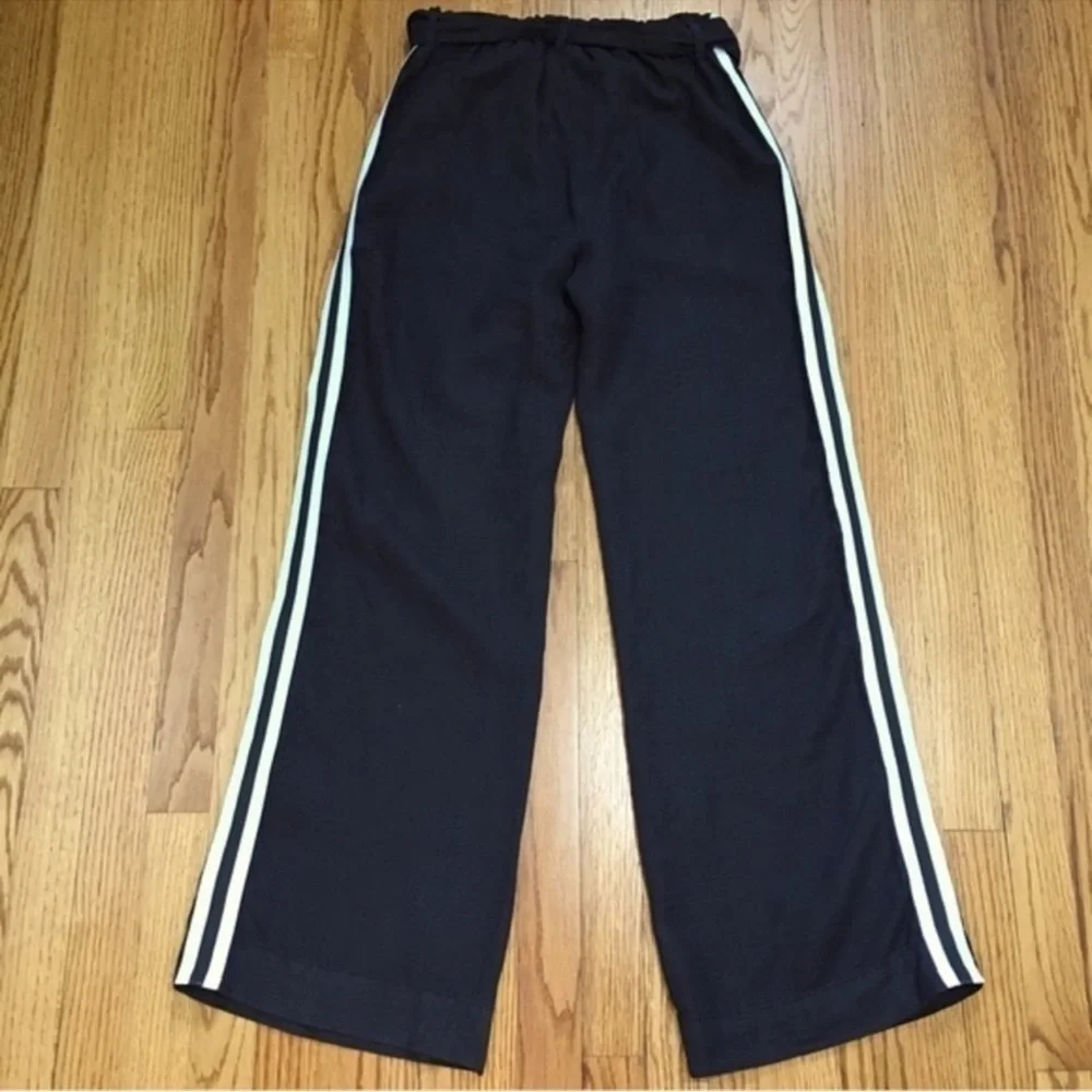 Bella Dahl Lagenlook Slouchy High Rise Stripe side wide leg Black Linen pant 28